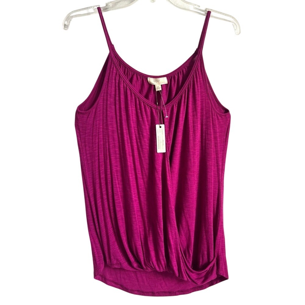 Cupio Blush Sleeveless V Neck Faux Wrap Tank Top Womens Small Fuchsia Pink NWT